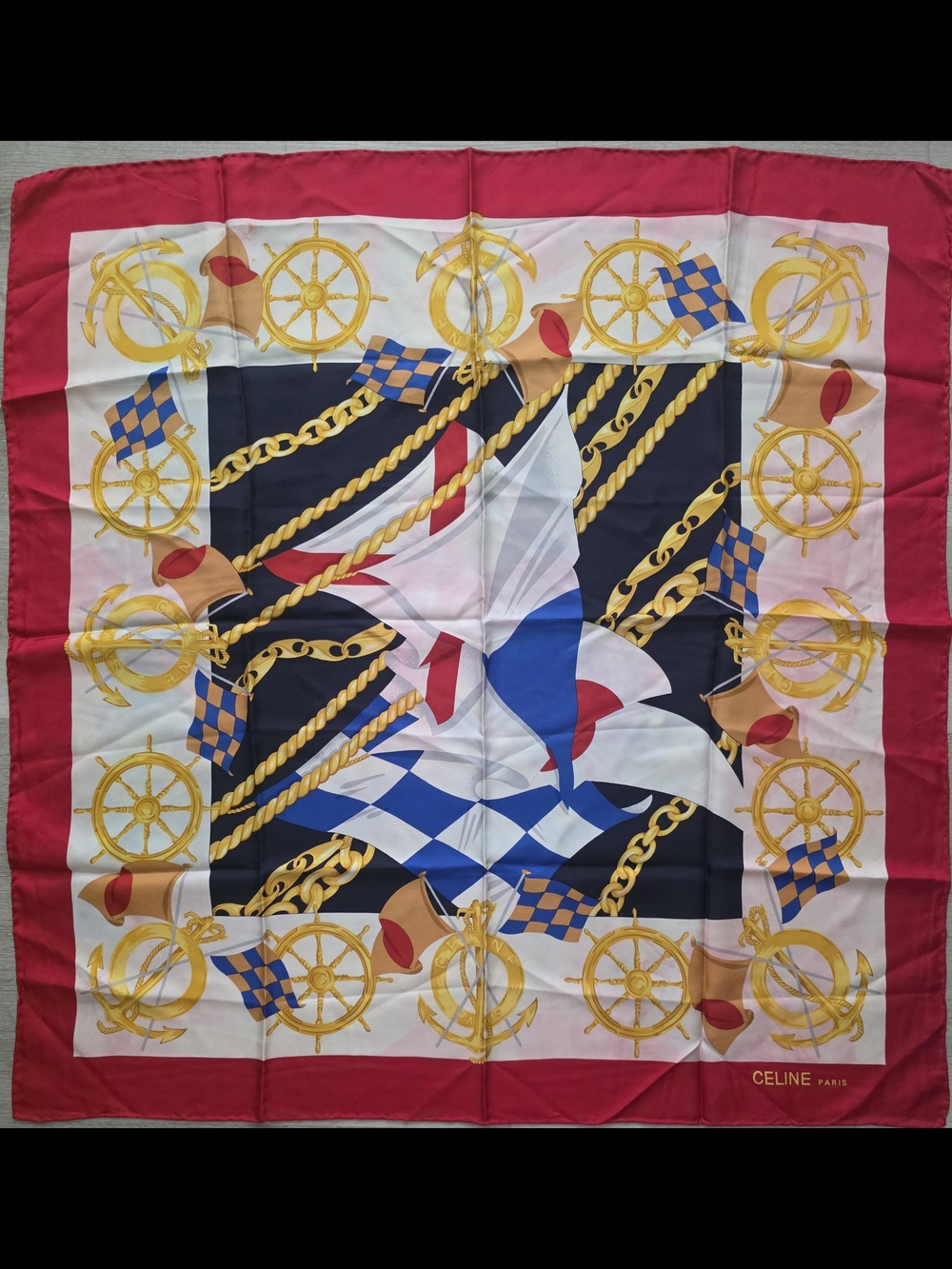 Auth Celine Paris Nautical Print Silk Scarf